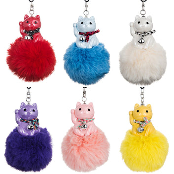 Car Pendant Plush Ball Lucky Fortune Cat Auto Ornaments Interior Rear View Mirror Decoration Hanging Decor Car Accessories Gifts