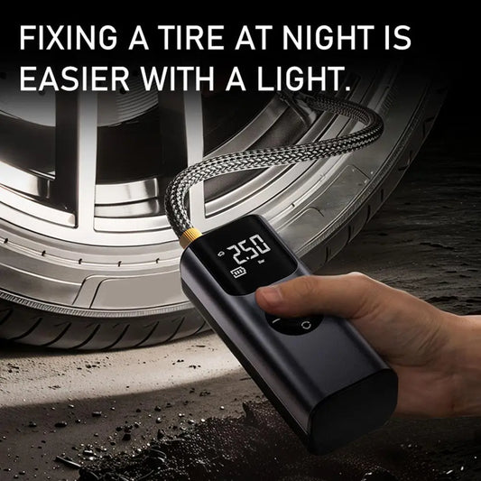 Cordless Air Compressor for Car Tires - Portable Wireless Air Pump with Digital Gauge, LED Light for SUV Truck Motorcycle