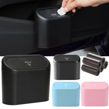 Car Trash Can Hanging Dustbin Garbage Box with Lid Car Interior Storage Case Trash Door Seat Clip Stand Holder Car Accessories