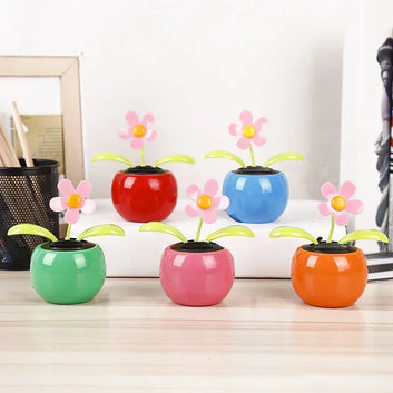 Unique Apple-Shaped Solar Flower Car Decoration