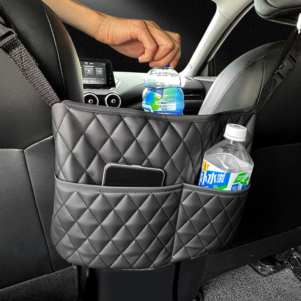 Car Middle Seat Storage Net Large Capacity Leather Bag Seat Back Storage Bag Car Chair Back Supplies Storage Goods Hanging Bag