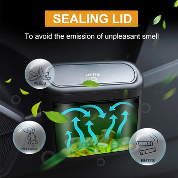 Car Trash Can Hanging Dustbin Garbage Box with Lid Car Interior Storage Case Trash Door Seat Clip Stand Holder Car Accessories